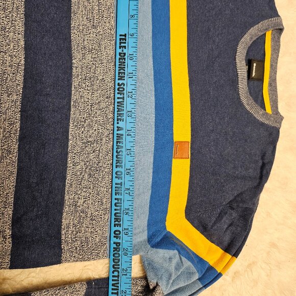 Bench Man's Blue Gray Yellow Strip Crew-Neck Sweater Size: M - Picture 4 of 9